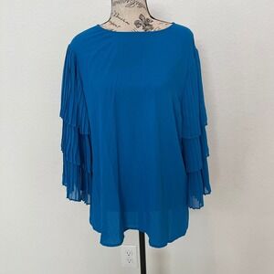 Worthington Women's Blue Pleated Sleeve Blouse Top Shirt XL‎ NEW WITH TAGS